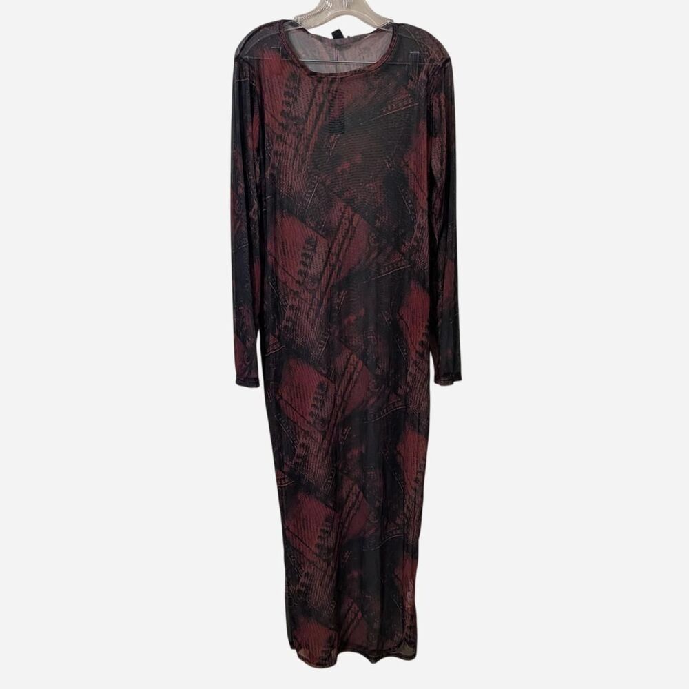 PrettyLittleThing Cyber Goth Mesh Maxi Dress Red & Black Tulle Gothic Grunge